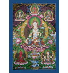 Fine Quality  33" x 23 White Tara / Dholka Thangka Scroll Painting