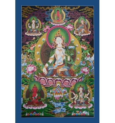 Fine Quality  33" x 23 White Tara / Dholka Thangka Scroll Painting