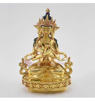 Hand Made Copper Alloy with 24 Karat Gold Gilded and Hand Painted Face 9" Vajradhara Dorje Chang Statue