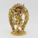 Hand Made Copper Alloy with Gold Gilded and Hand Painted Face 7.25" Simha Mukhi Jogini Statue