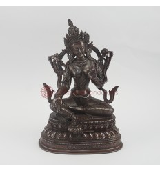 Hand Carved 9.5" Green Tara / Dholma Oxidized Copper Alloy  Statue 