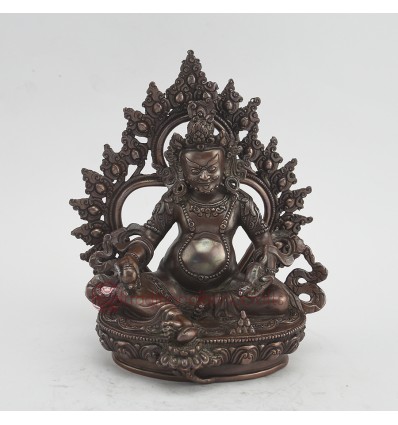 Hand Carved  7.5" Yellow Dzambhala  Oxidized Copper Alloy  Statue 