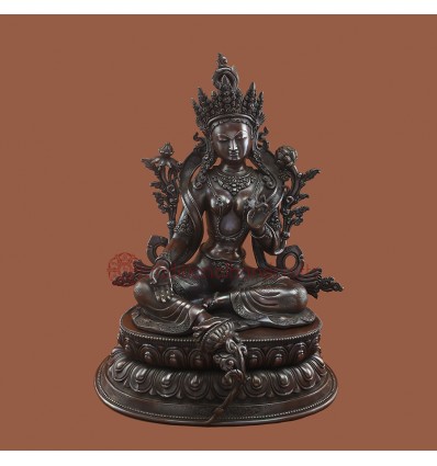 Hand Made Oxidized Copper Alloy Green Tara / Dolma Statue