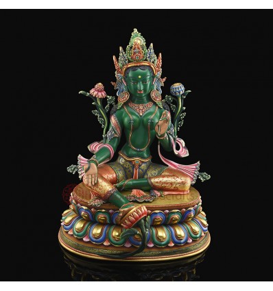 Hand Carved 20" Green Tara / Dholma Copper Statue From Nepal.