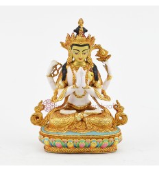 Machine Made Hand Painted Copper Alloy with Gold Plated Chenrezig Buddha Statue