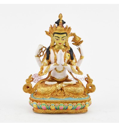 Machine Made Hand Painted Copper Alloy with Gold Plated Chenrezig Buddha Statue