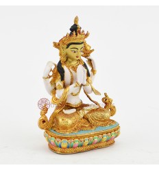 Machine Made Hand Painted Copper Alloy with Gold Plated Chenrezig Buddha Statue