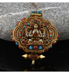 Chenrezig_white Tara Gold Plated Silver Ghau / Pendant / Prayer Box