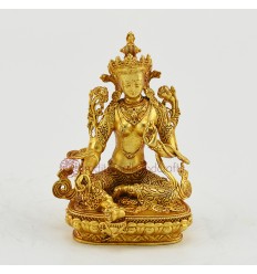 Machine Made Tibetan Buddhist Gold Plated 4" Green Tara / Dholma Statue