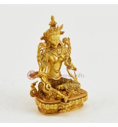 Machine Made Tibetan Buddhist Gold Plated 4" Green Tara / Dholma Statue