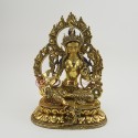 Hand Carved Copper Alloy with Gold Gilded 11" Green Tara / Dholma Statue