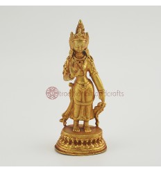 Tibetan Buddhist Gold Plated Copper Alloy 6.5" Standing Tara Statue