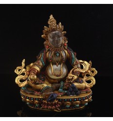 Hand Made Gold Plated and Crystal Decorated 9.5" Yellow Dzambhala Statue