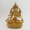 Hand Made Copper Alloy with Gold Gilded 13.75" White Tara Dholkar Statue