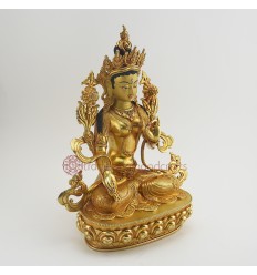 Hand Made Copper Alloy with Gold Gilded 13.75" White Tara Dholkar Statue