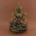 Hand Made Oxidized Copper Alloy with Gold Gilded Green Tara Statue Nepal.