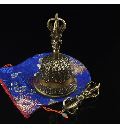 Tibetan Buddhist Bronze Alloy 7" Vajra Ghanta / Bell Set