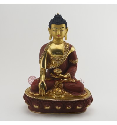 Hand Made Copper Alloy Gold Gilded with Face Painted Shakyamuni Buddha Statue