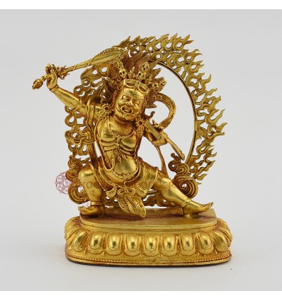 Machine Made Copper Alloy with Gold Plated 4" Black Manjushri Statue