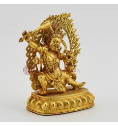 Machine Made Copper Alloy with Gold Plated 4" Black Manjushri Statue