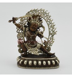 Machine Made Oxidized Copper with Silver Plated 4" Black Manjushri Statue