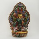 Hand Painted 24 Karat Gold Gilded 17" Green Tara Dholma Statue