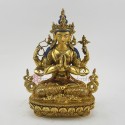 Hand Made Copper Alloy with Gold Gilded 9.5" Chenrezig Statue