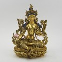 Hand Made Copper Alloy with Gold Gilded 9" Green Tara / Dholma Statue