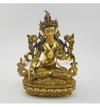 Hand Made Copper Alloy with Gold Gilded 9" White Tara / Dholkar Statue