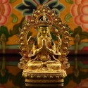 Machine Made Copper Alloy and Gold Plated 4.25" Chenrezig Statue