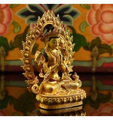 Machine Made Copper Alloy and Gold Plated 4.25" Chenrezig Statue