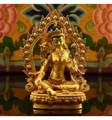 Machine Made Copper Alloy and Gold Plated 4.25" Green Tara Statue