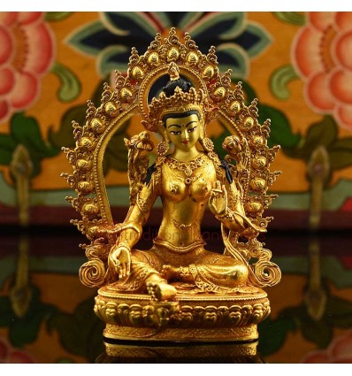 Machine Made Copper Alloy and Gold Plated 4.25" Green Tara Statue