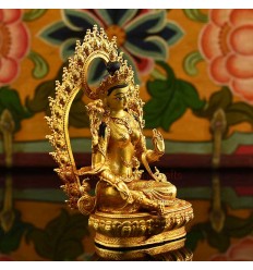 Machine Made Copper Alloy and Gold Plated 4.25" Green Tara Statue