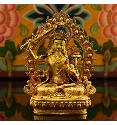 Machine Made Copper Alloy and Gold Plated 4.25" Manjushri Statue