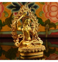 Machine Made Copper Alloy and Gold Plated 4.25" Manjushri Statue