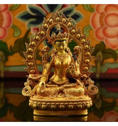 Machine Made Copper Alloy and Gold Plated 4.25"White Tara Statue