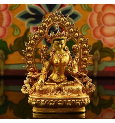 Machine Made Copper Alloy and Gold Plated 4.25"White Tara Statue