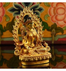 Machine Made Copper Alloy and Gold Plated 4.25"White Tara Statue