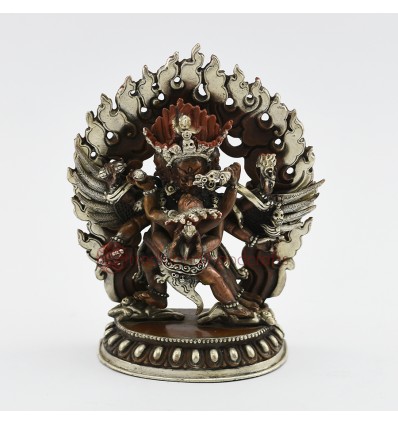 Machine Made,Oxidized Copper Alloy and Silver Plated 4.75" Vajrakilaya Statue