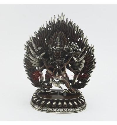 Machine Made,Oxidized Copper Alloy and Silver Plated 4.75" Vajrakilaya Statue