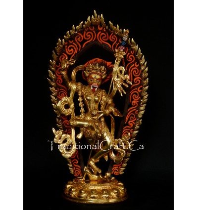 15.25" Simha Mukhi Yogini / Jogini Dakini Gold Gilded Copper Statue Patan, Nepal