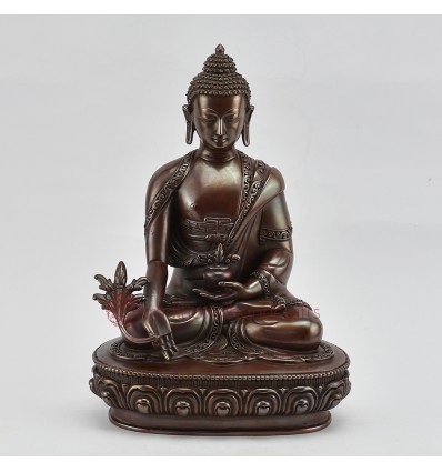 Hand Made Lost Wax Method Copper Alloy 9" Medicine Buddha Statue From Nepal