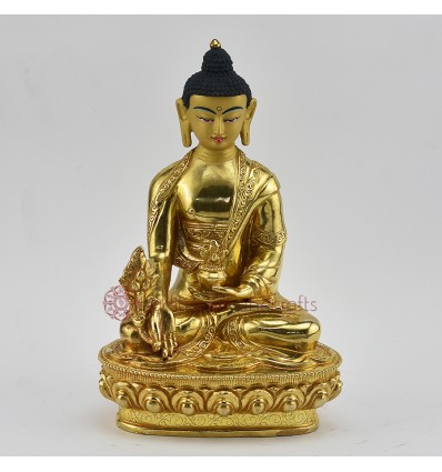 Hand Made Copper Alloy with Gold Gilded 8.25" Medicine Buddha Statue