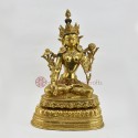  Hand Made Gold Face Painted 13.25" White Tara Copper with Gold Gilded Statue From Patan, Nepal