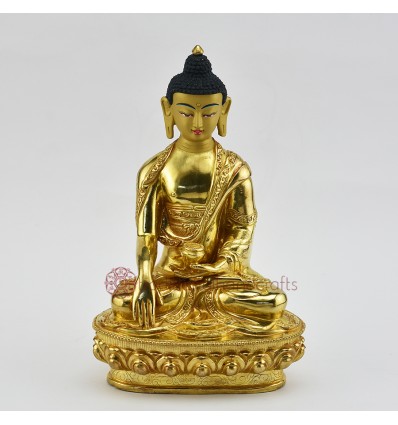 Hand Made Copper Alloy with 24 Karat Gold Gilded 8.25" Shakyamuni Buddha Statue