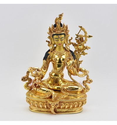 Hand Carved 9" Red Tara  Gold Gilded Copper Alloy  Statue From Nepal