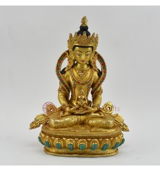 Hand Made Copper Alloy with Gold Gilded 9" Aparmita / Amitayus / Tsepame Statue