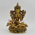 Hand Made Copper Alloy with Gold Gilded 9" Green Tara / Dholma Statue