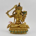 Hand Made Copper Alloy with Gold Gilded 9" Manjushri / Jambiyang Statue